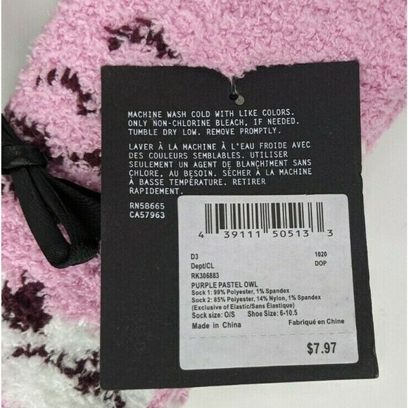 Lot of 2 Free Press Legwear Cozy Sock Set Pink Striped Owls Womens One Size - Picture 6 of 8